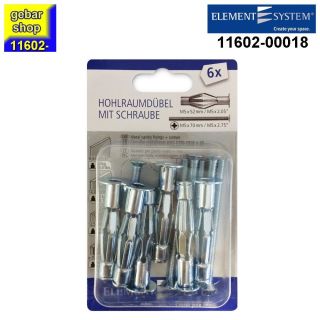 Hohlraumdübel mit Schrauben SPECIAL Set je 6 Stück Element System