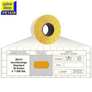 Preisetiketten 26x12 STD leuchtorange leicht ablösbar 36 Rollen