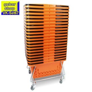 Verkaufskorb Set67 orange 20 Körbe plus Korbstapelwagen