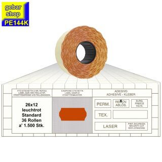 Preisetiketten 26x12 STD leuchtrot leicht ablösbar 36 Rollen