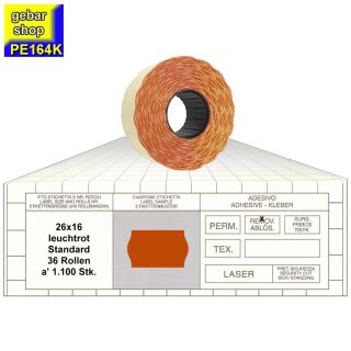 Preisetiketten 26x16 STD leuchtrot leicht ablösbar 36 Rollen